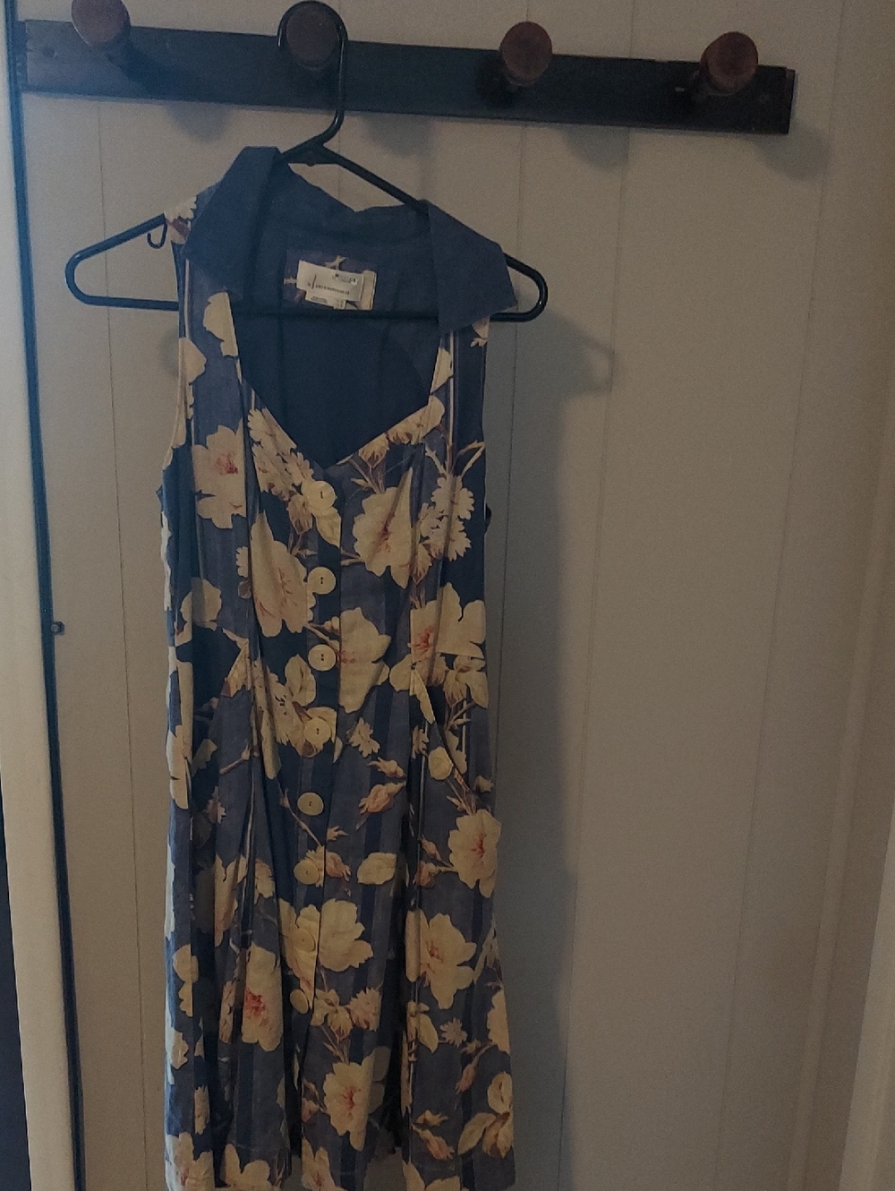 Anthropologie Blue Sleeveless Collared Sun Dress with Floral Print